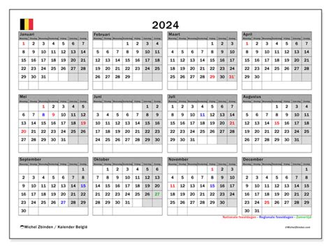 Kalender Annuel 2024 België Michel Zbinden Nl