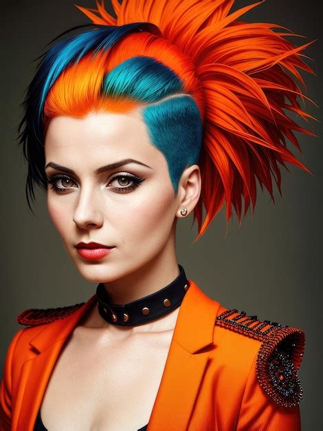 Premium Ai Image A Woman With A Colorful Haircut And Blue And Orange Hair