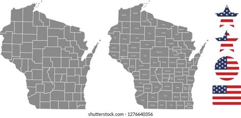 Wisconsin County Map Vector Outline Gray Stock Vector Royalty Free