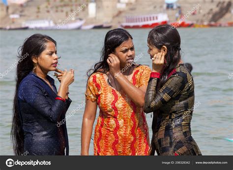 varanasi uttar pradesh india july 2018 pilgrims bathing performing ritual stock editorial