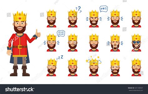 Big Set Medieval King Emoticons King Stock Vektor Royaltyfri