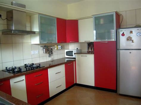 modular kitchen designs in simple red and white
