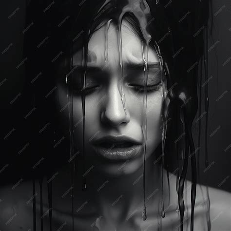 Premium Ai Image A Black And White Photo Of A Woman With Water Dripping Down Her Face