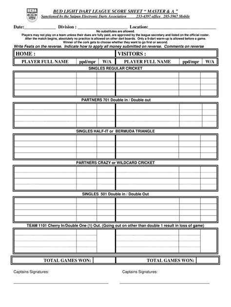 Darts Score Sheet Pdf Fill Online Printable Fillable Blank Pdffiller