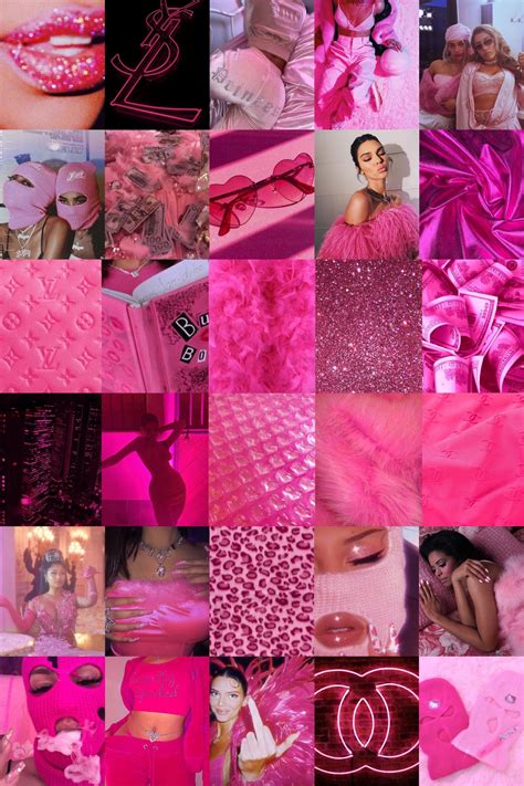 100 Piece Pink Baddie And Boujee Trendy Aesthetic Wall Collage Kit Pink