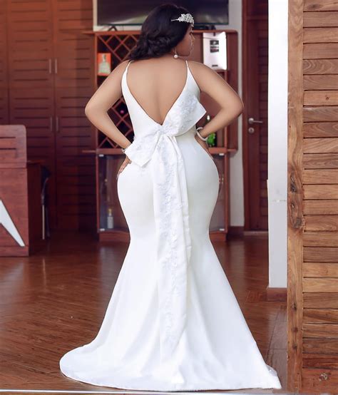 Plus Size African Mermaid Wedding Dresses With Big Bow Applique