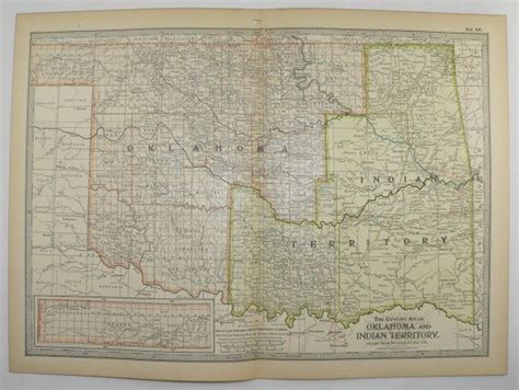 1901 Antique Map Indian Territory Oklahoma Map Vintage Art Map
