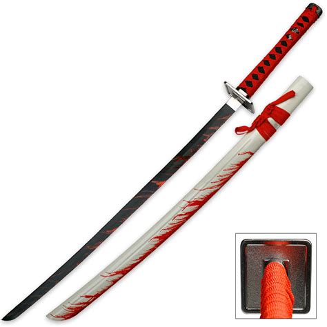 Blood Warrior White Katana Sword With Scabbard Knives