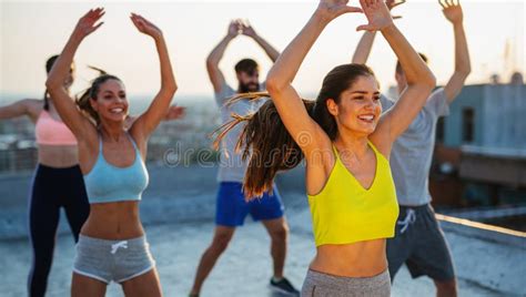 Fitness Sport Friendship And Healthy Lifestyle Concept Group Of