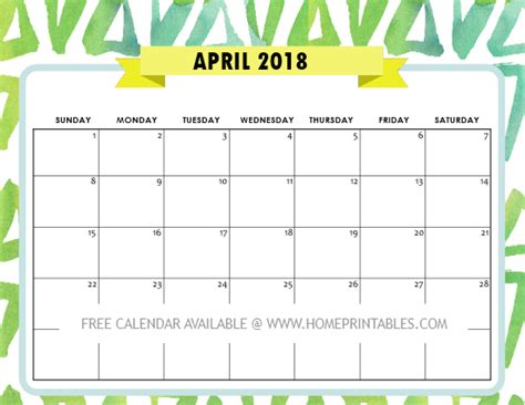 April 2018 Calendar Printable 10 Free Choices Home Printables