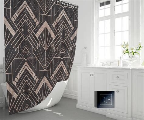 Modern Art Deco Shower Curtain Geometric Pattern Bathroom Etsy