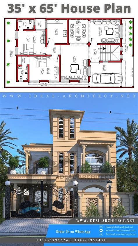 10 Marla House Design 35x65 House Plan Ideal Architect