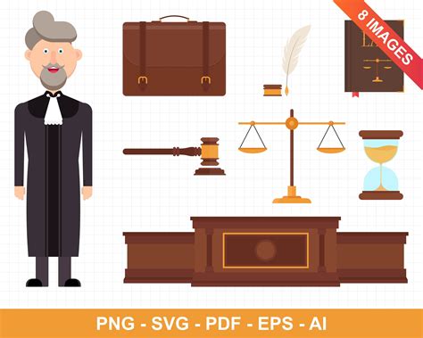 Judge Character And Law Elements Clipart Set Law Vector Commercial