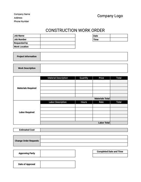 Work Order Templates Download And Print For Free