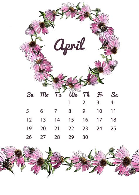 Botanical Floral April 2020 Calendar Calender Planner Cute Calendar