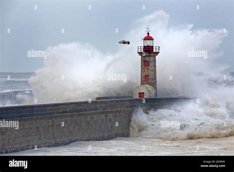 Lighthouse Of Porto With Storm Portugal Europe Stock Photo Alamy