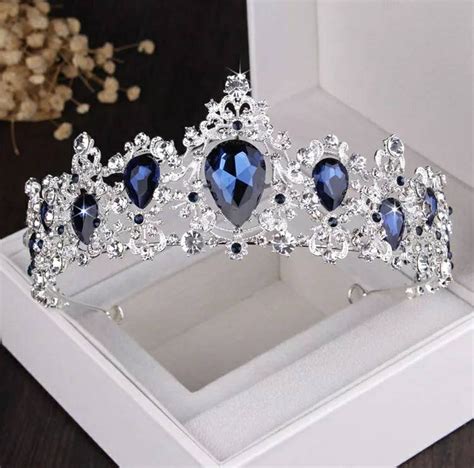 Silver Tiara With Blue Diamante Brides Headpiece Prom Hair Etsy