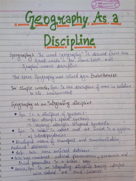 Handwritten Notes Of Geography As A Discipline Geography Class 11th