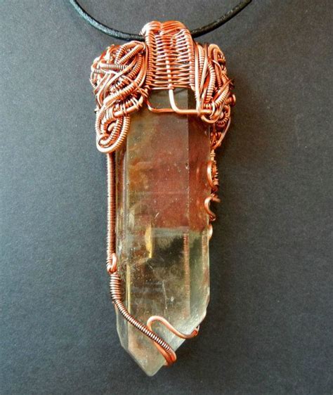 Copper Wire Wrapped Large Quartz Crystal With Ferrous Inclusions Quartz