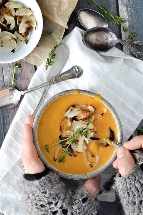 Roasted Sweet Potato Soup With Caramelized Onions Mother Thyme