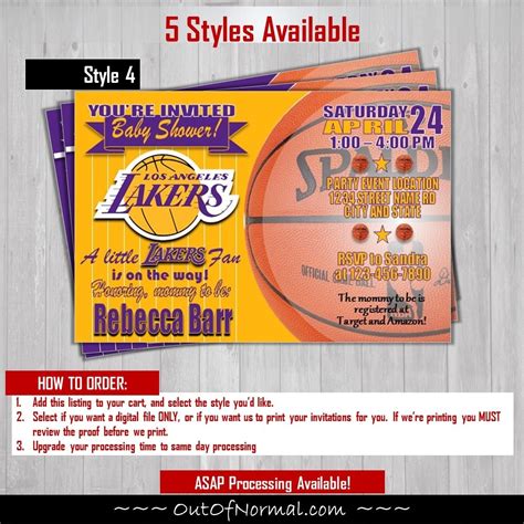 Los Angeles Lakers Baby Shower Basketball 4x6 Invitation