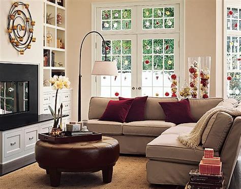 Decorating For The Holidays Living Room Decor Beige Sofa Burgundy