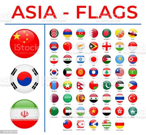 World Flags Asia Vector Round Circle Glossy Icons Stock Illustration