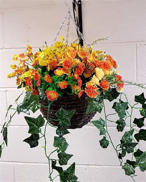 Artificial Hanging Basket Autumn Winter Yellow And Orange