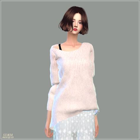 Sims 4 Ccs The Best Unbalance Off Shoulder Long Sleeves Top By Marigold