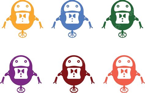 Illustration Of Six Robots In Different Colors Cyborg Game Style Vector