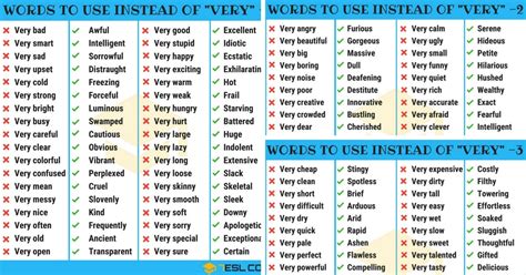 100 Words To Use Instead Of Very In English 7 E S L