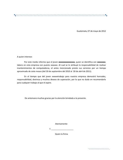 Carta De Recomendacion Laboral