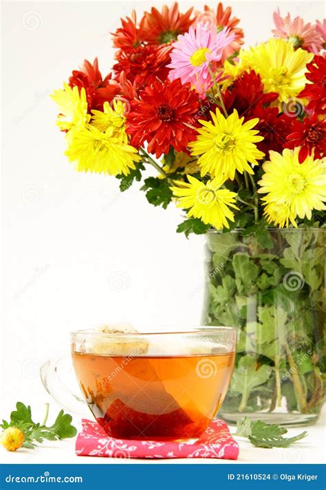 Still Life With Flowers And Tea Stock Photo Image Of Alcoholic