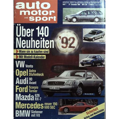 Auto Motor Sport Heft 1 27 Dezember 1991 Neuheiten