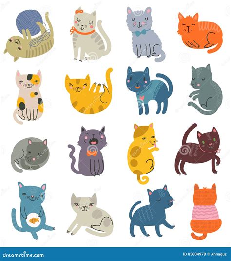 Funny Vector Set Of Cats Collection Of Cute Characters Stock Vector