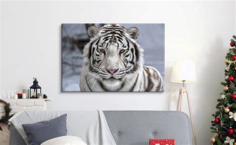 Seven Wall Arts White Tiger Canvas Wall Art Black And White