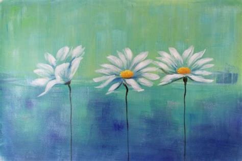 Daisys Blue Green Floral Canvas Picture Modern Abstract Flowers Wall
