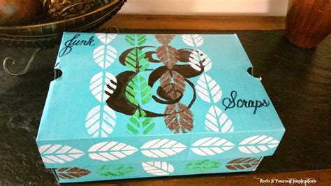 Decorate the outside of the box with washi tape. Recycled Shoe Box into Stencil Designed Storage | Redo It ...