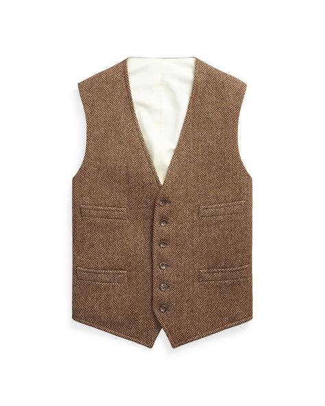 Ralph Lauren Herringbone Wool Waistcoat In Brown For Men Lyst