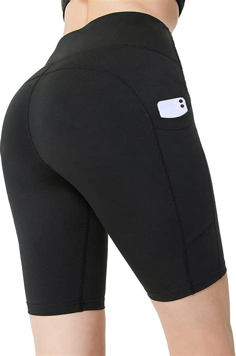 buy womens spandex yoga shorts with pockets high waisted workout tummy control biking shorts