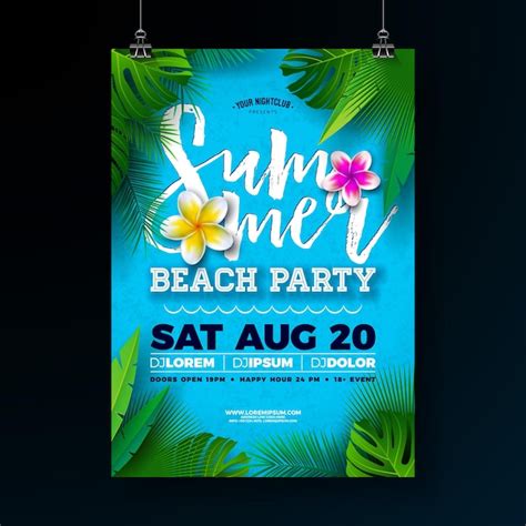 Free Vector Vector Summer Beach Party Flyer Design With Flower And