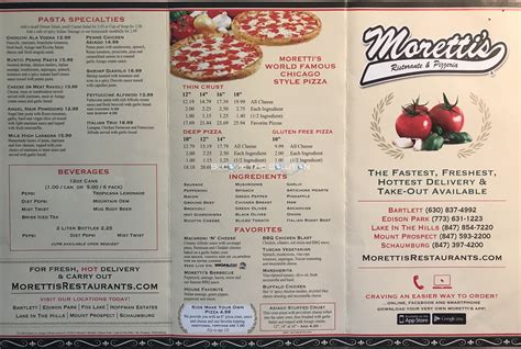 Morettis Pizza Menu Scanned Menu With Prices