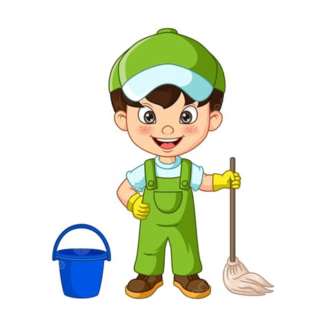 Janitor Cleaning Vector Hd Images Cute Janitor Boy Holding A Mop