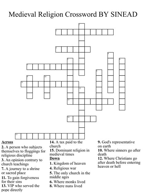 Medieval Religion Crossword By Sinead Wordmint