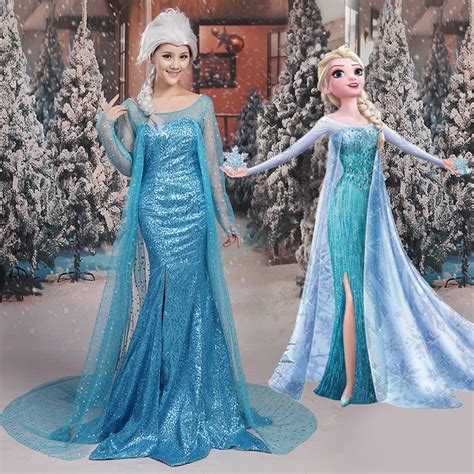 High Quality Adult Snow Queen Princess Elsa Cosplay Costume Elsa Long
