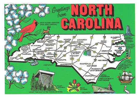 Detailed Tourist Illustrated Map Of North Carolina North Carolina State Usa Maps Of The