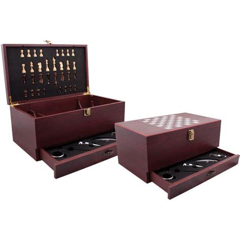 Комплект за вино с шах 6 части дървена кутия Кутии и комплекти за