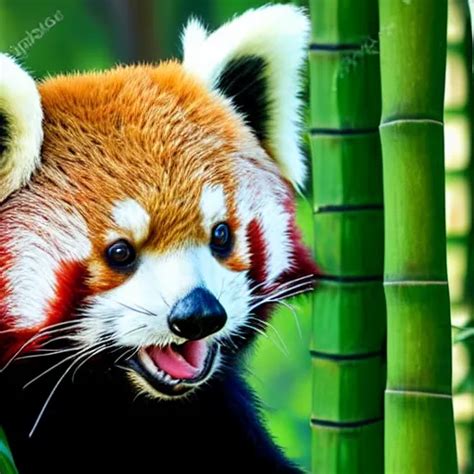 Beautiful Red Panda Playing In Bamboo Forest Stable Diffusion