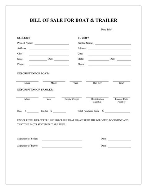 Boat Bill Sale Free Printable Boat And Trailer Bill Of Sale Form