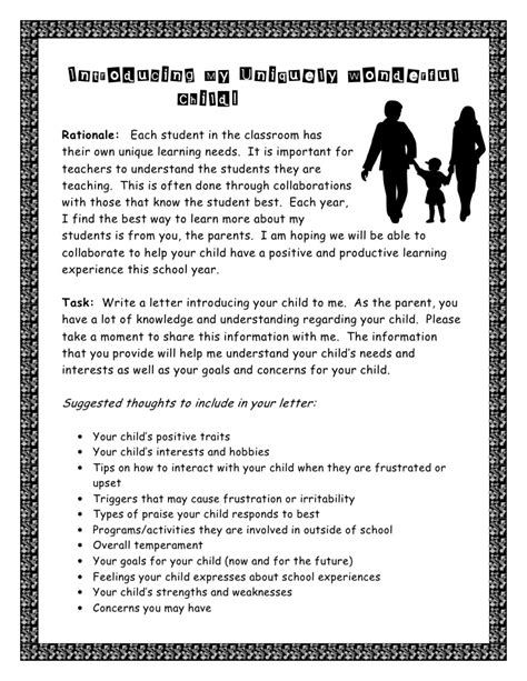 Parent Letter Introducing Child To Teacher